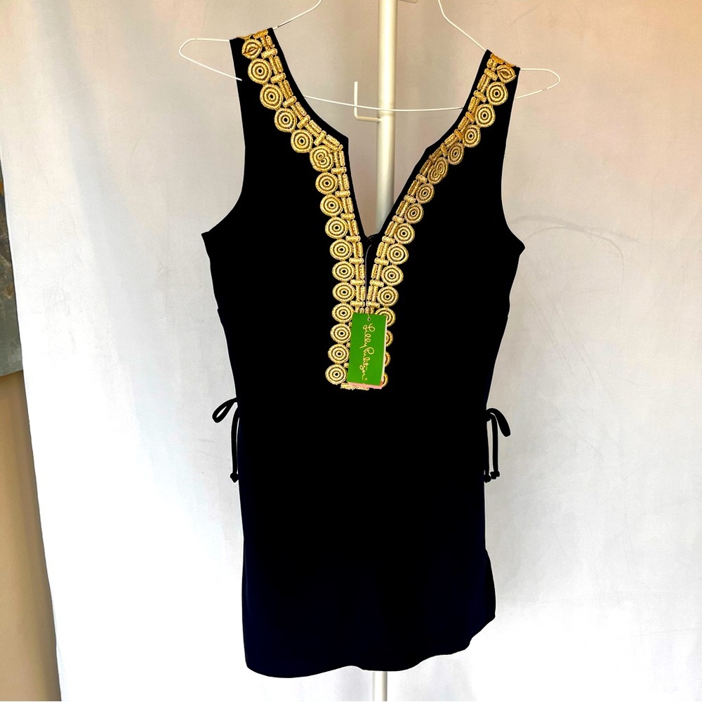 NWT Lilly Pulitzer Donna Romper- True Navy/Gold Lace- Size 0 - Picture 3 of 8